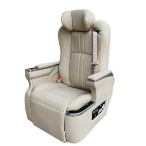Side view of a beige Alphard car seat showing the electric control buttons and optional 360-degree swivel base.