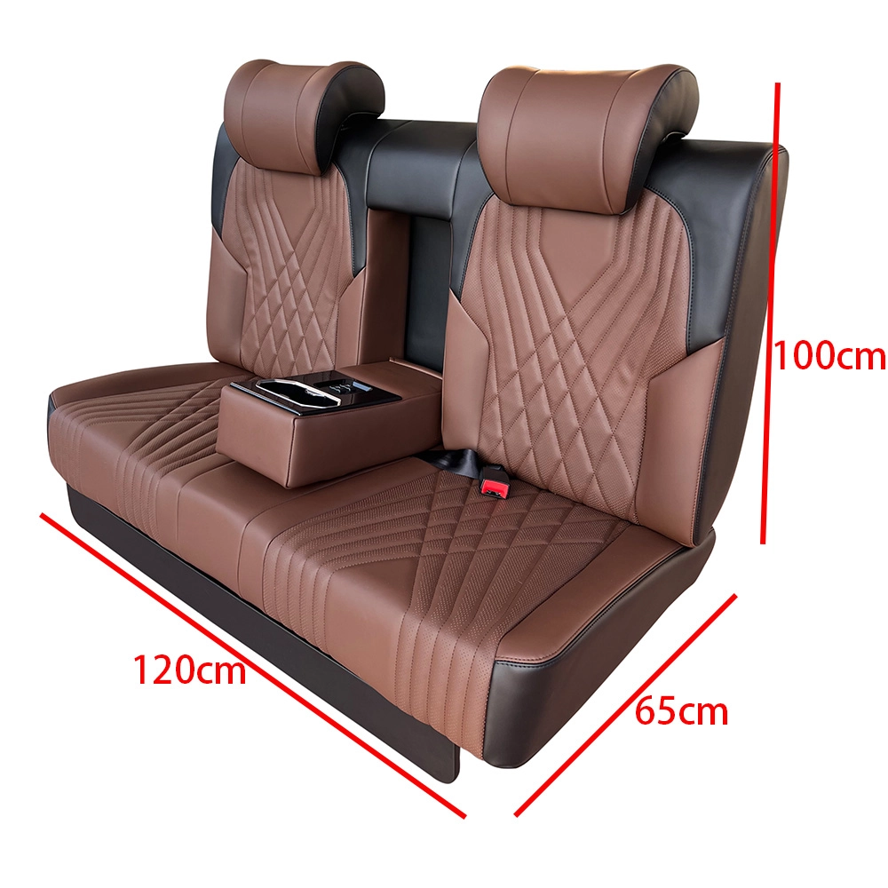 Two-tone brown black leather back seat for car labeled with 120cm×65cm×100cm overall installation dimensions