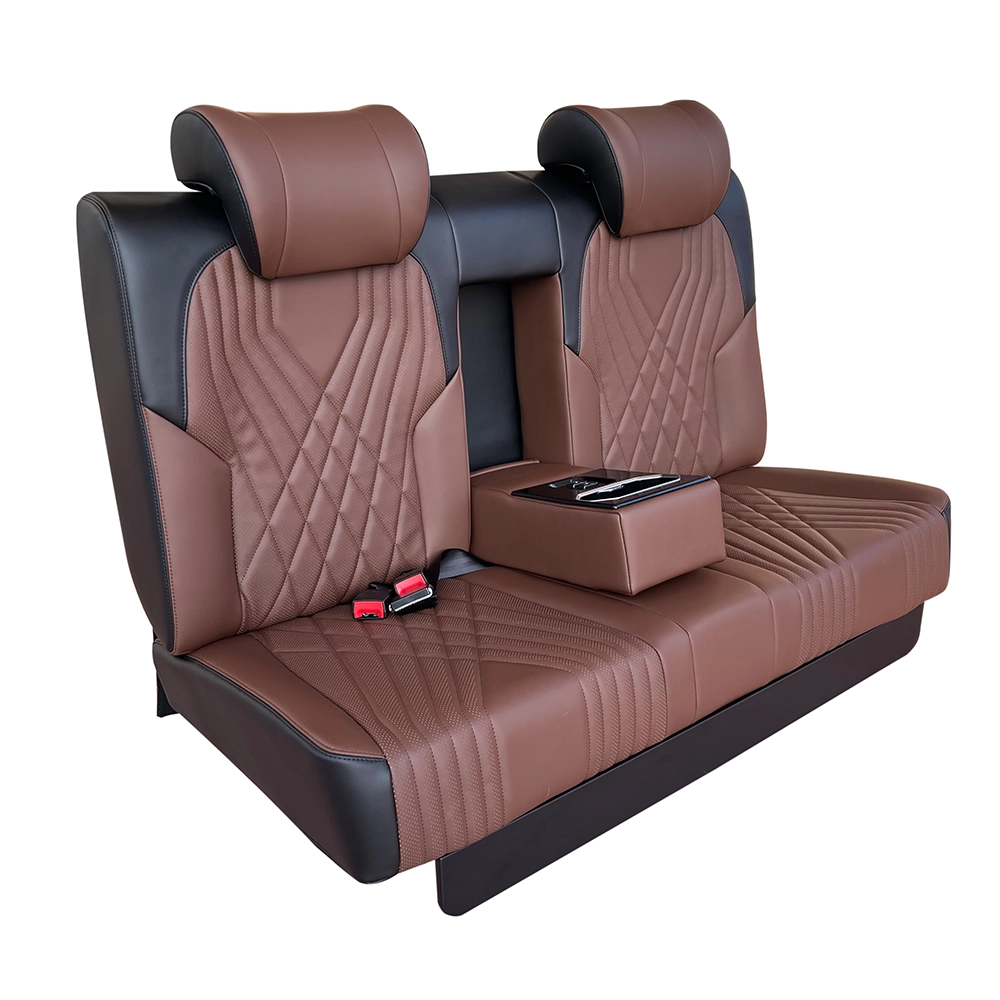 brown black leather back seat for car with foldable center armrest, support custom color matching for van interior refitting
