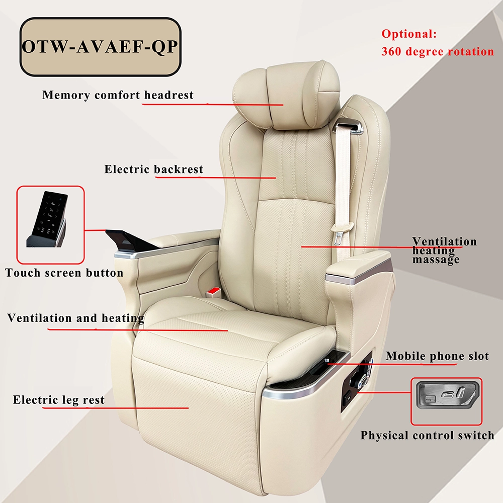 Beige leather captain seat alphard labeled features, ventilation heating massage, touch & physical control switches
