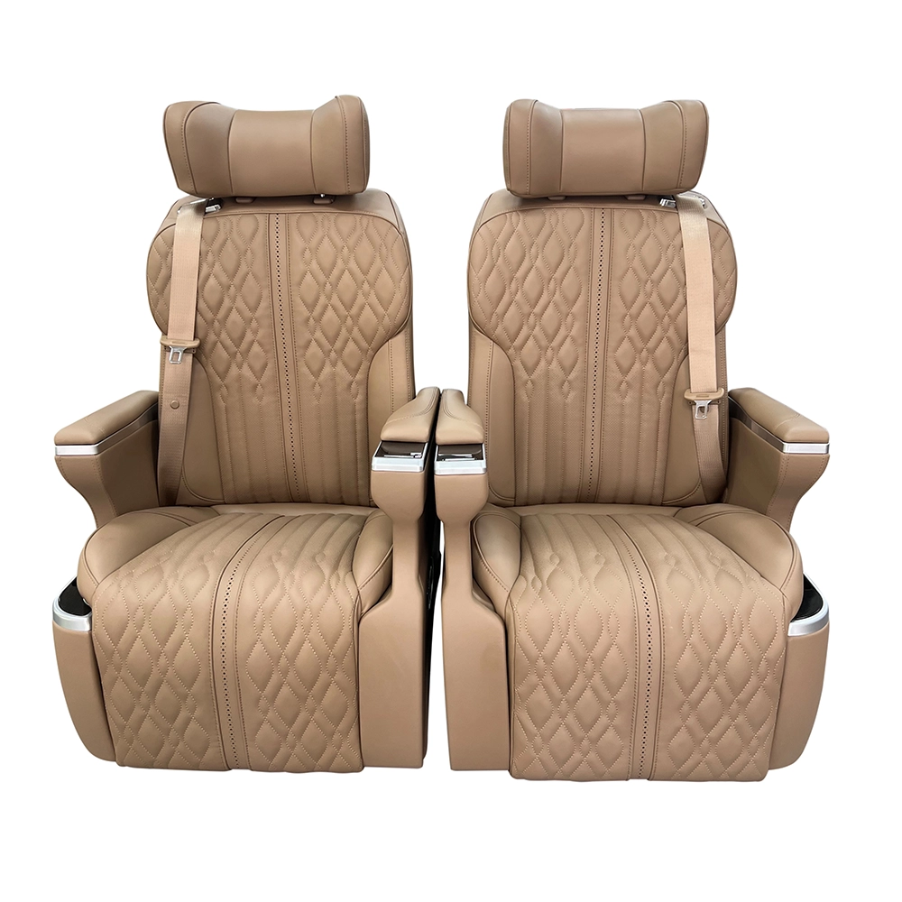 Beige captain seat for car pair front view with diamond stitching
