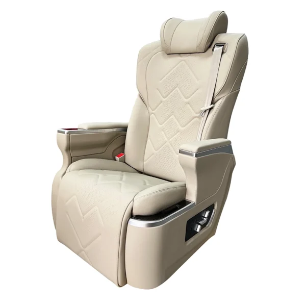 Beige leather grandia captain seat side view fitted with brand new physical control button switch