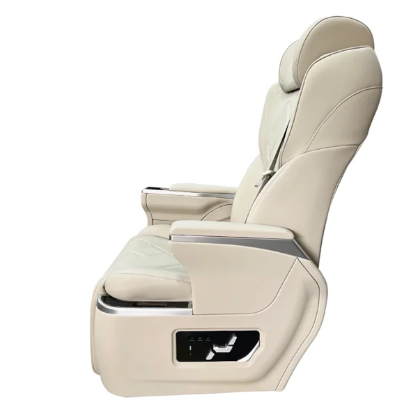 Beige leather grandia captain seat side shot fitted with upgraded physical button control panel