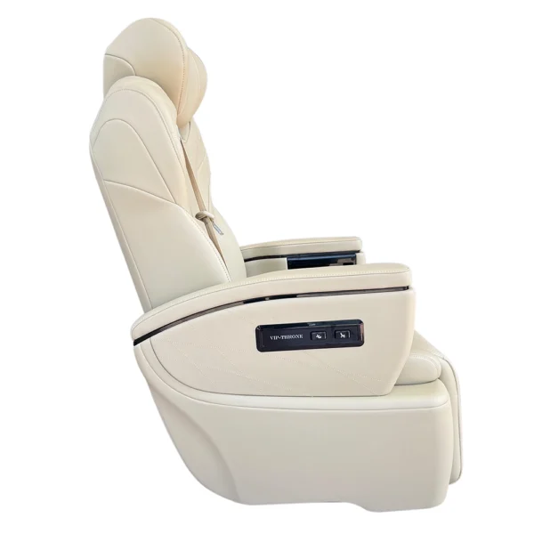 Side view of beige leather id buzz captain seats with handy side control buttons