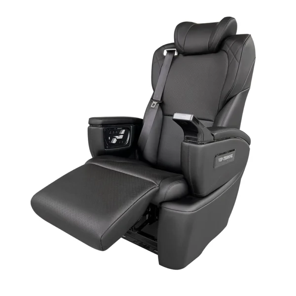 Black perforated leather captain seat sienta with extended electric leg rest, touch screen and physical button dual control system
