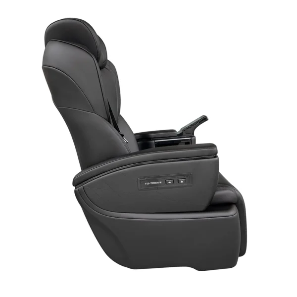 Black leather captain seat sienta side view, built-in portable physical control switches on outer armrest