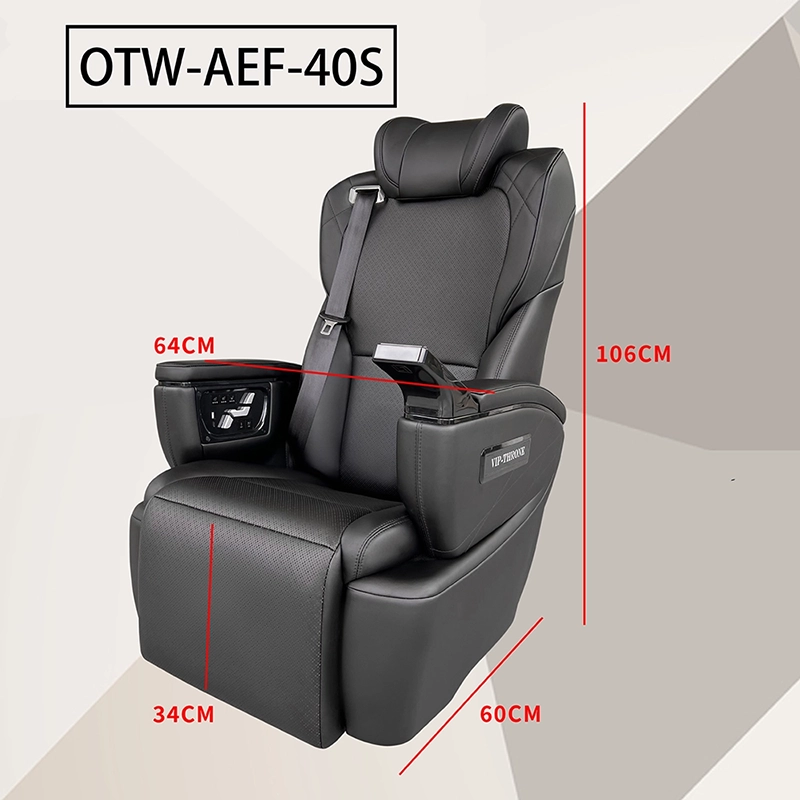 Black perforated leather captain seat sienta with fully labeled height, width and base depth size specs