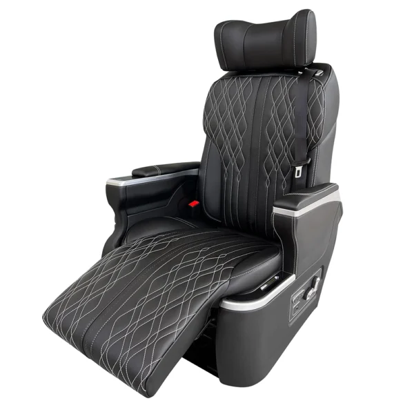 Black leather vip auto seat with diamond stitching and adjustable electric leg rest
