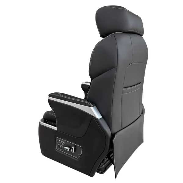 Black leather vip auto seat rear back view with storage pocket and side control buttons