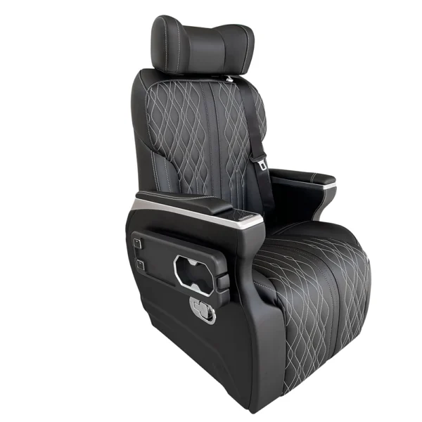 Black leather vip auto seat side shot, with 360 degree rotation base and side foldable table