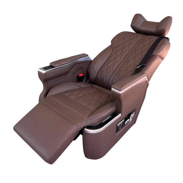 Quilted brown leather captain seats for sale, fully laid flat at 160 degrees with extended leg rest