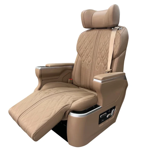 Captain seat for car with extended electric leg rest front view
