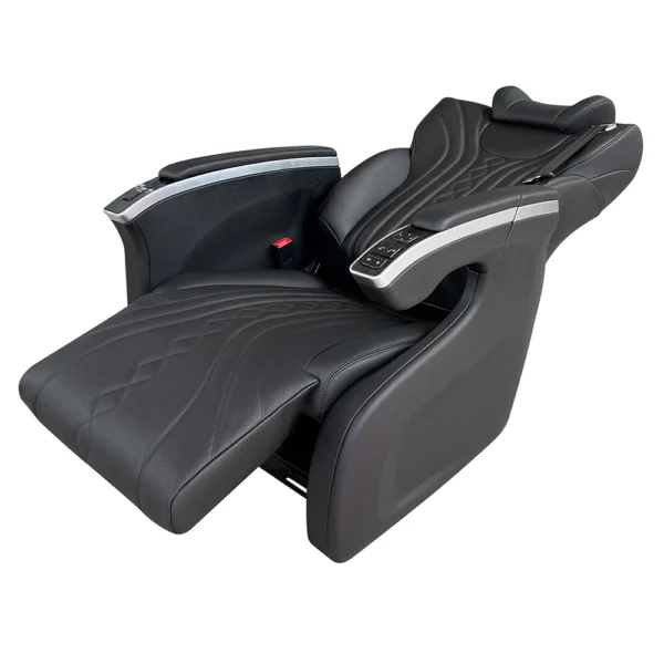 captain seat for van fully reclined showing a flat sleeping position