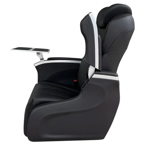 captain seat for van side view showing armrest-controlled foldable table opening