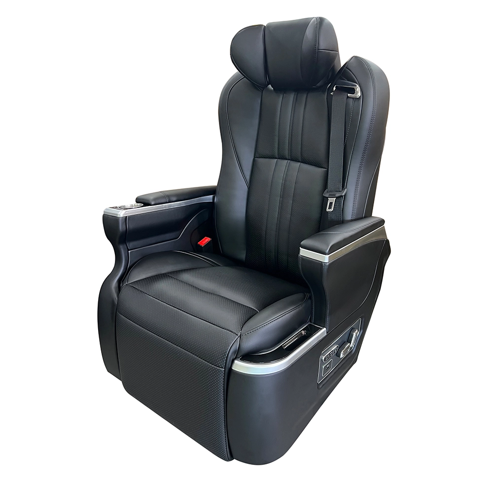Side view of a premium black leather captain seat hiace model with customizable design options.