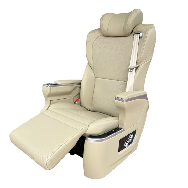 Captain seat vehicles with extended electric leg rest