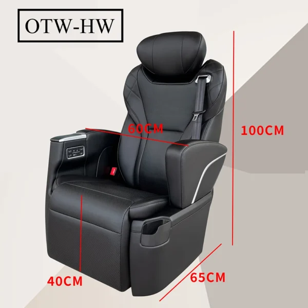 Car captain seat dimension diagram with height width depth measurements