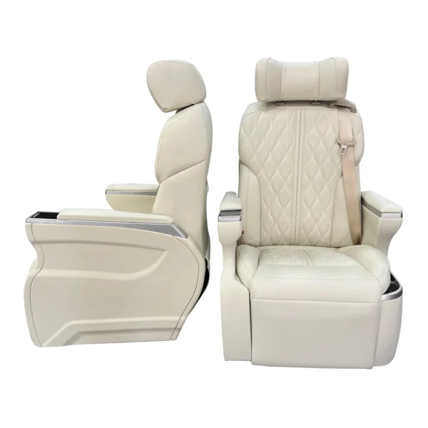 Commercial car seat showing customizable color option and rotation function for van MPV interior