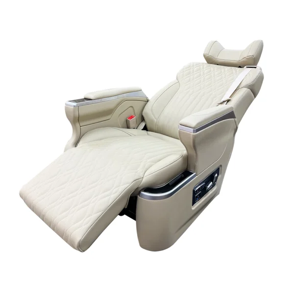 Luxury car seat with footrest extended, premium leather and electric leg rest function
