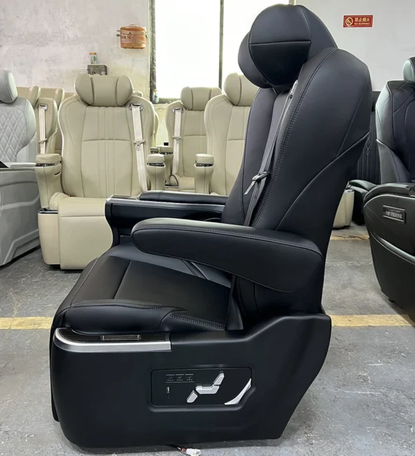Custom luxury car seats side view showing physical control buttons