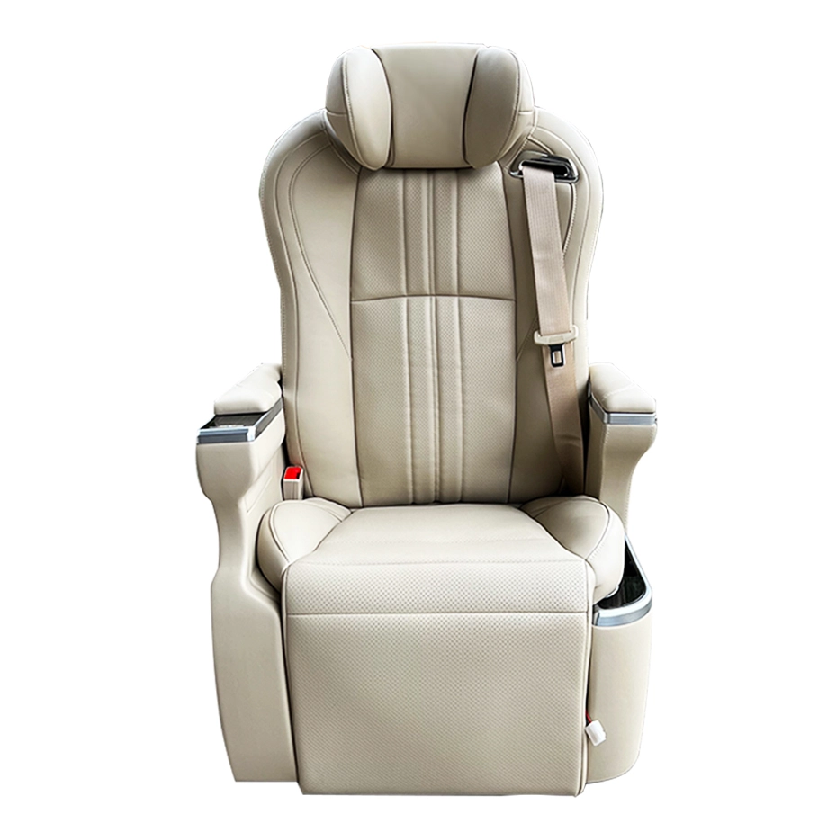 Front view of a beige Alphard car seat with customizable functions and colors for luxury van interior upgrades.