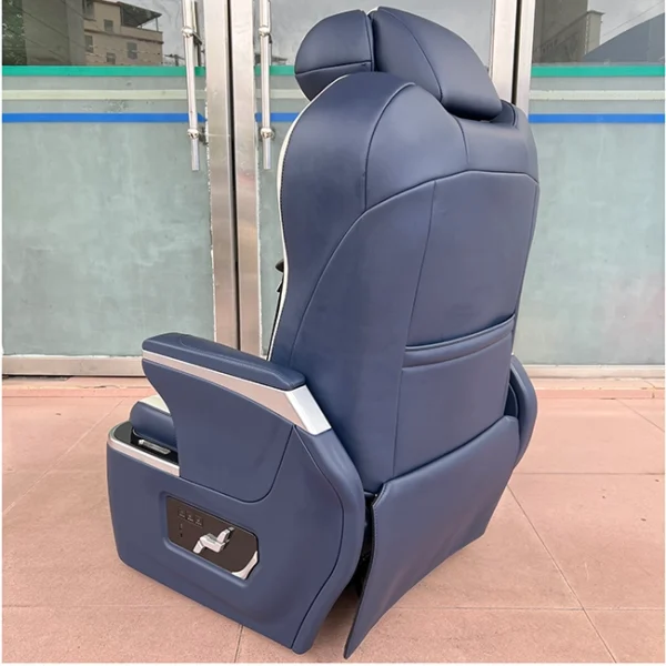 Dark blue leather captain seats for grandia back design display with side armrest and control panel
