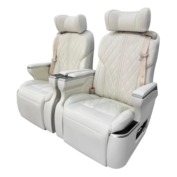 Two beige luxury car seat with 360 rotation function, premium leather upholstery for van MPV refit
