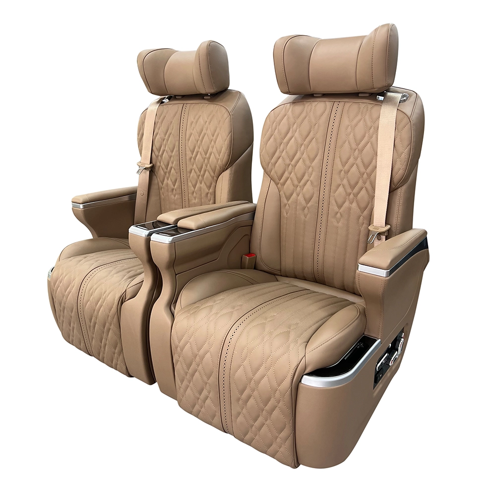 Pair of luxury car seat with 360 rotation function, brown leather for van MPV interior upgrade