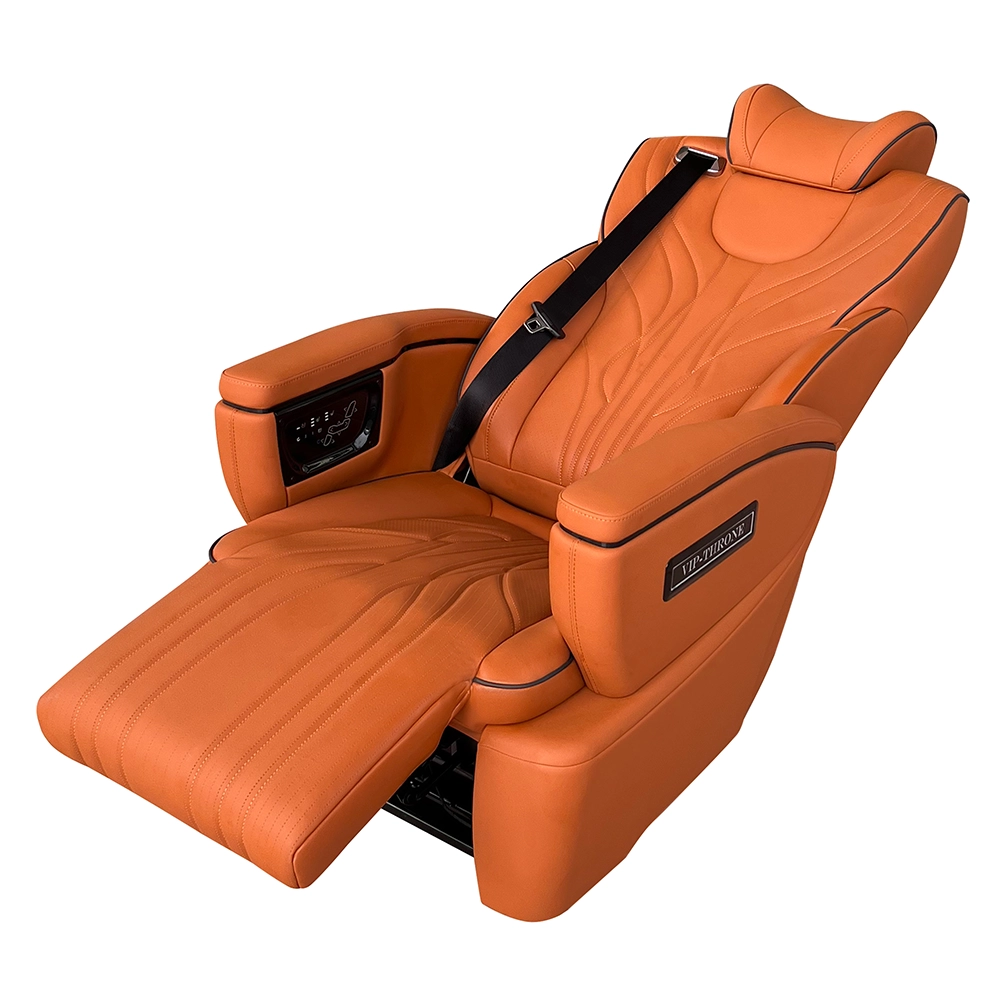 Captain seat car shown in a fully reclined position with electric backrest adjustment for maximum comfort.