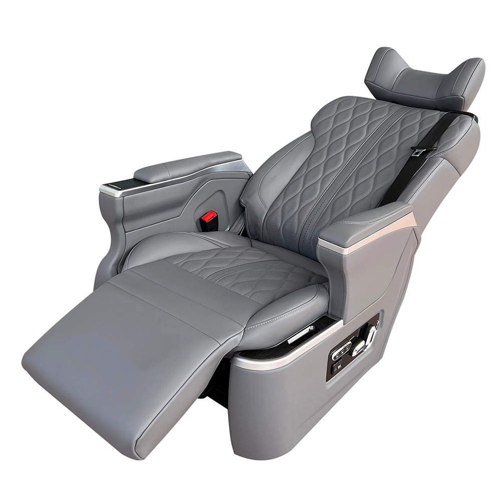 GL Grandia captain seat in 160-degree electric reclining position for maximum passenger comfort in luxury vans.