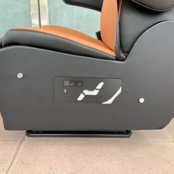 Side view of Hiace van seats featuring an upgraded physical button control panel and USB charging port