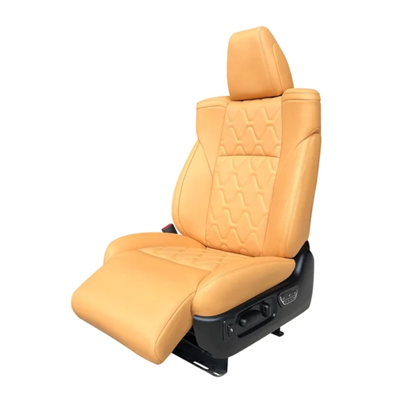 Yellow leather driver seat equipped with retractable electric leg rest