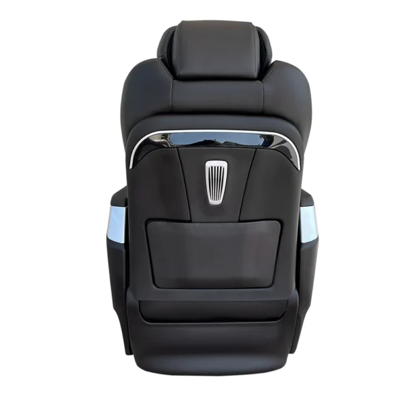 Limousine car seat back design with storage pocket