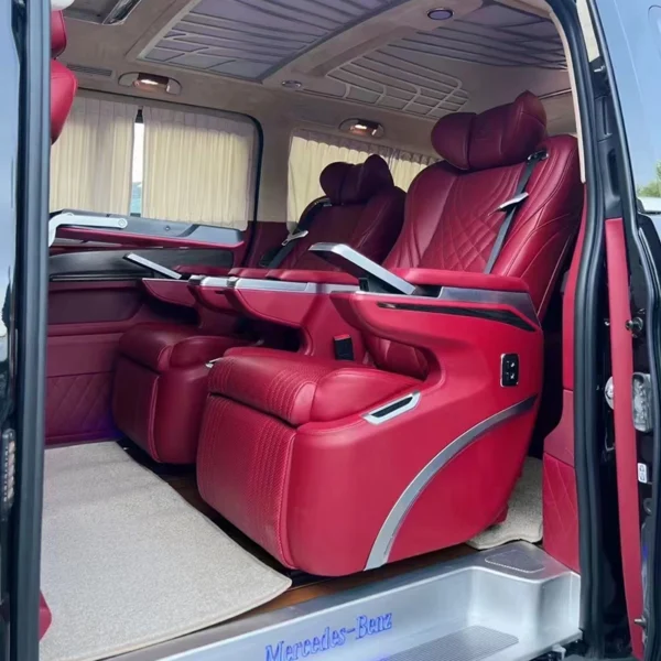 Limousine car seat installed in luxury van interior