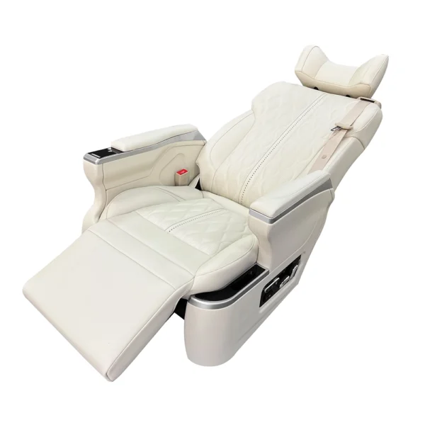 Luxurious car seat fully reclined with leg rest for premium van interior