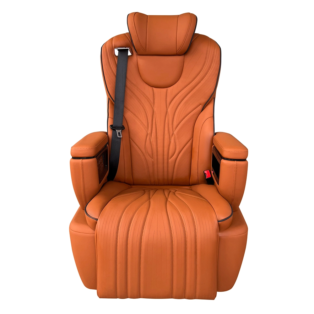 Front view of a premium captain seat for cars featuring an elegant and unique leather stitching pattern.