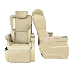 Front and side view of premium beige captain seat vehicles for luxury vans
