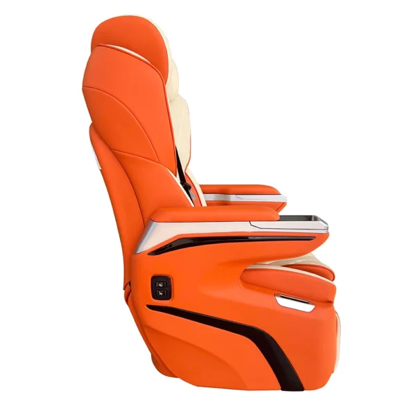 Side view of a luxury car seat showing convenient control buttons for easy adjustment.