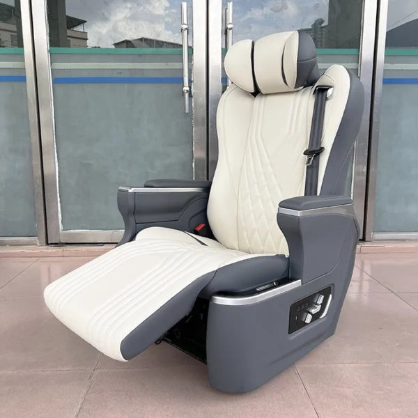 Luxury seats in car with extended electric leg rest feature