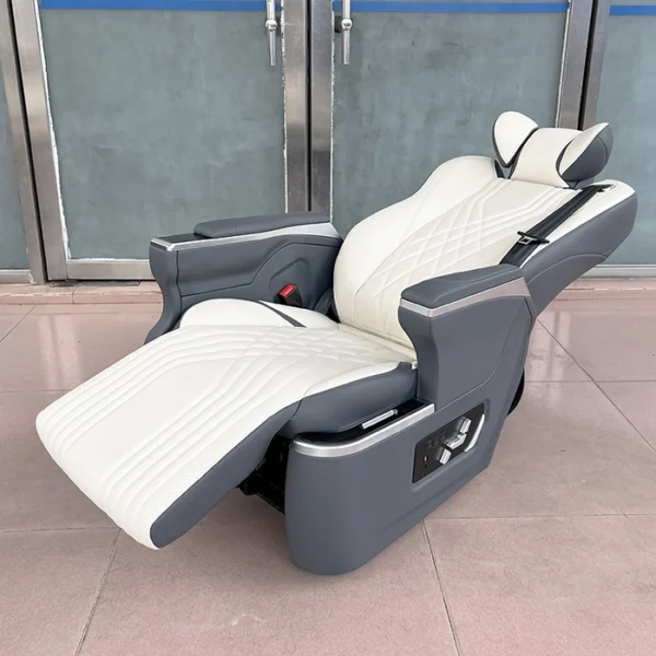 Luxury seats in car fully reclined with extended leg rest