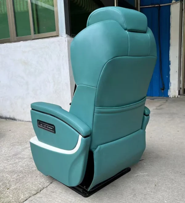 Factory rear shot of two-tone luxury sprinter van seats showing neat full leather backrest structure