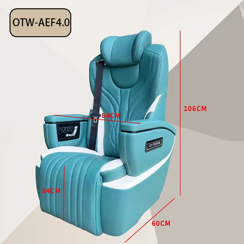 Side dimension drawing of two-tone luxury sprinter van seats with marked length, width and height data