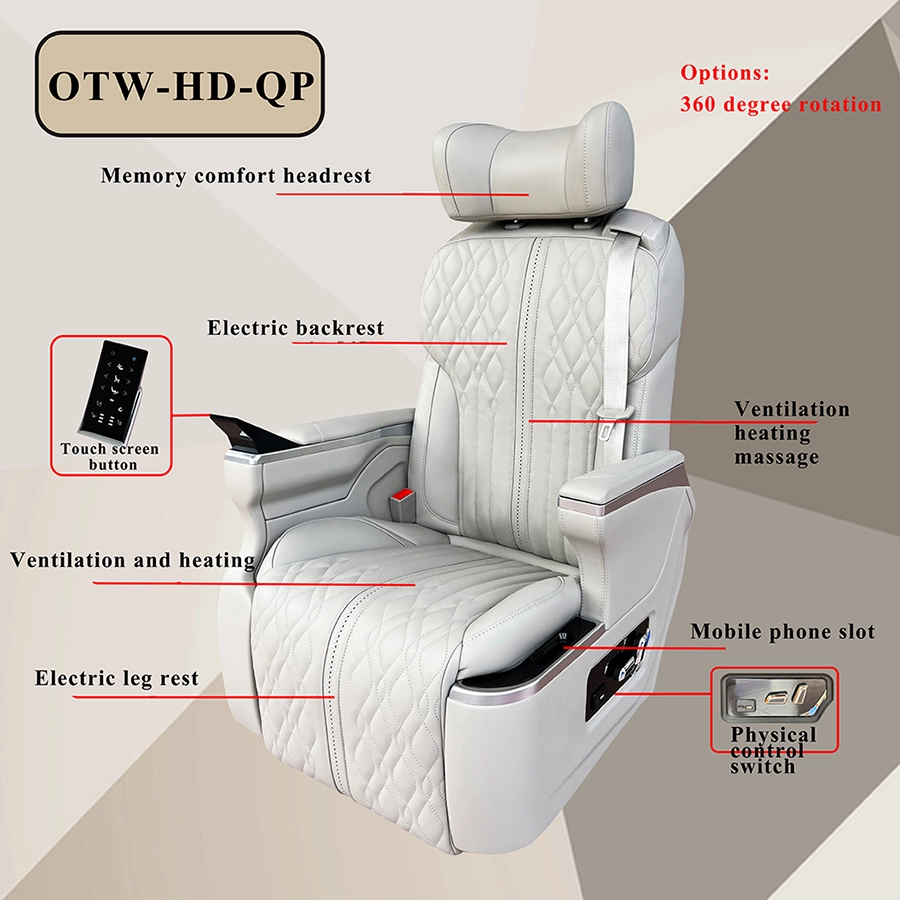 Light gray quilted mercedes v class captain seats with touch control, ventilation, heating, massage and electric adjustment features