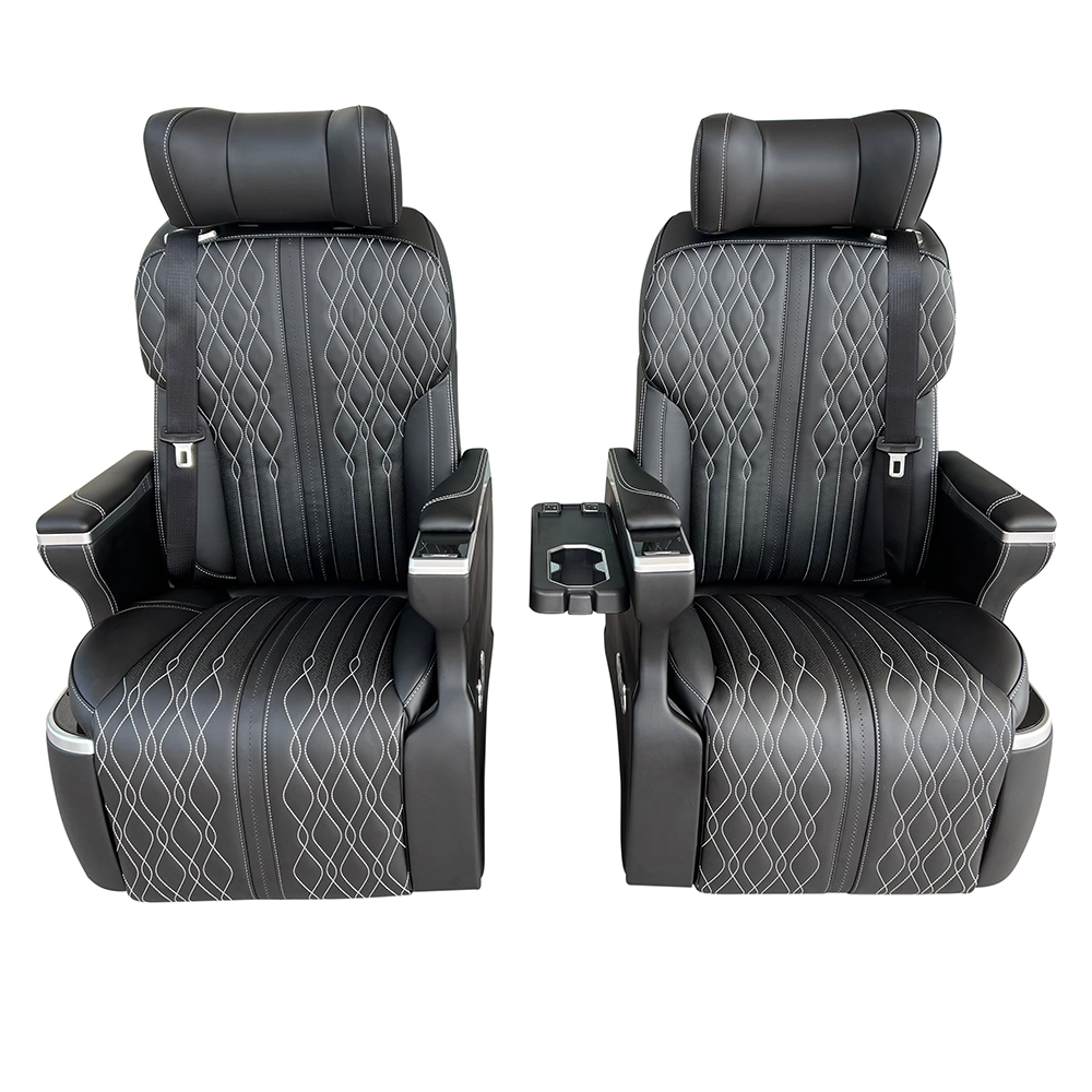 Two black leather vip auto seat front pair display, support custom leather color and logo printing