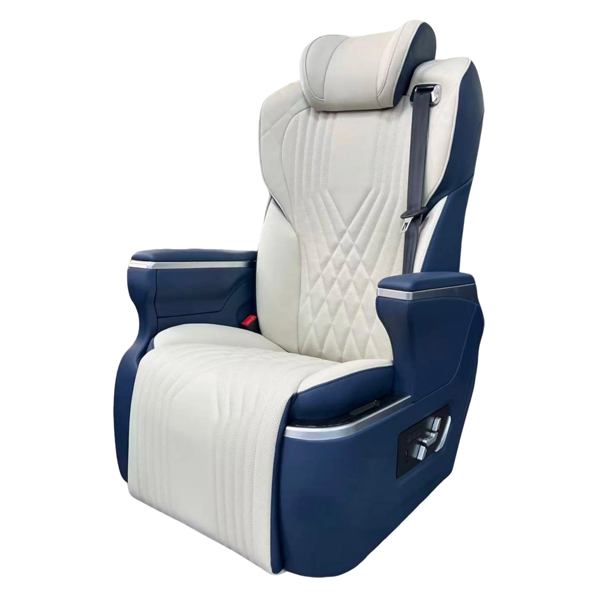 Side view of a luxury two-tone captain seat in car for interior upgrades