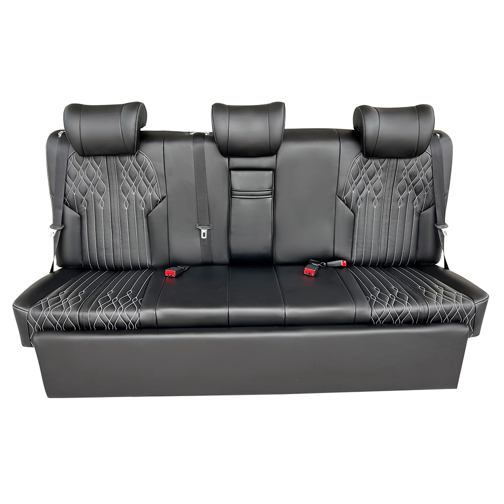 Three-seater rear captain seats in black leather, support custom leather color, length and height sizes for van refit