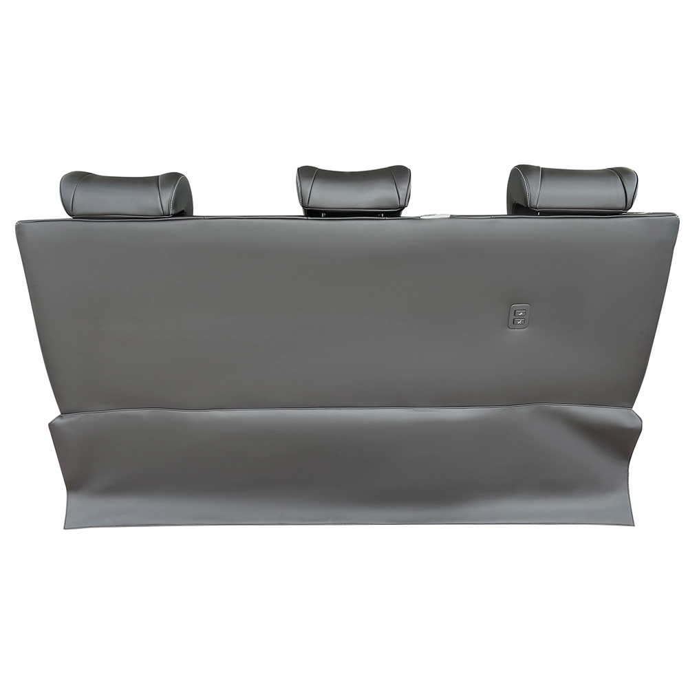 Gray leather rear captain seats full rear view, integrated back panel with electric control switch