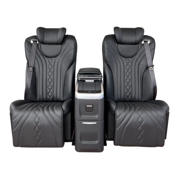 Black leather dual rear seat of car equipped with integrated middle armrest console, support custom color matching for SUV & MPV refitting