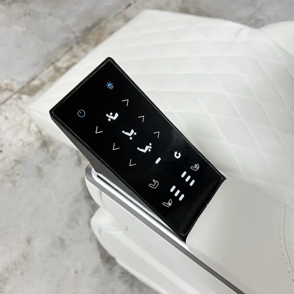 Close-up view of the fixed tilted touch screen controller on Sienta captain seat armrest