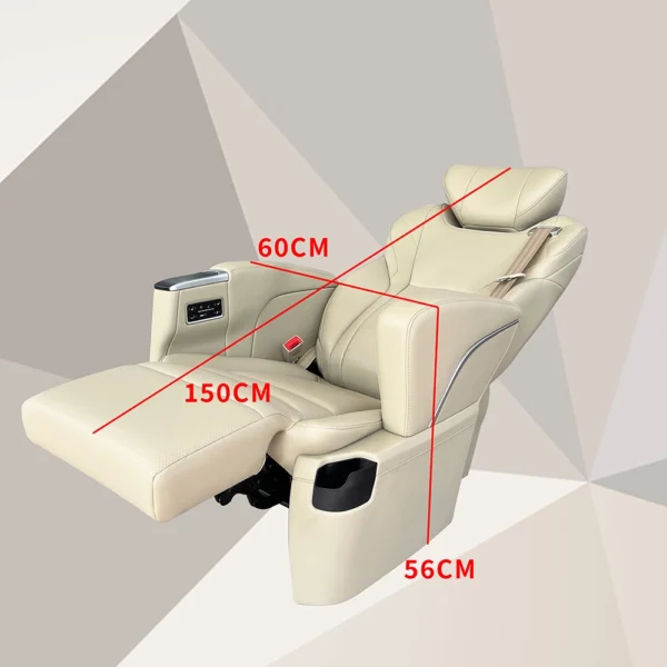 Size measurement diagram of toyota grandia captain seat after fully lying flat with marked length and width data